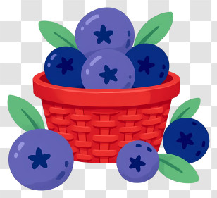 Fresh Blueberries In Woven Basket - Basket Of Fresh Blueberries With Leaves Transparent PNG