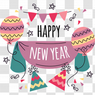 Happy New Year - Happy New Year Celebration With Colorful Decorations Transparent PNG