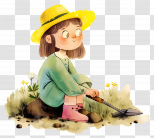 Little Girl Planting Flowers - Girl Enjoying Gardening Transparent PNG