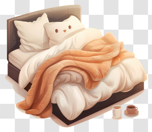 Bed - Cozy Bed With Blanket And Pillows Transparent PNG