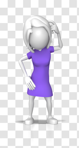 Stick Figure - 3D Female Figure In Purple Dress Pondering Transparent PNG