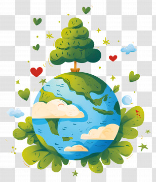 Planet Earth - Earth With Tree And Love Elements Transparent PNG
