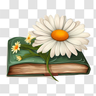 National Dictionary Day - A Daisy On A Closed Book Illustration Transparent PNG
