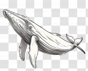 Whale Watching - Detailed Humpback Whale Illustration Sketch Transparent PNG
