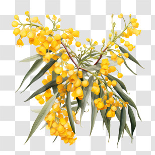 Golden Wattle - Yellow Mimosa Flower Blooms Transparent PNG
