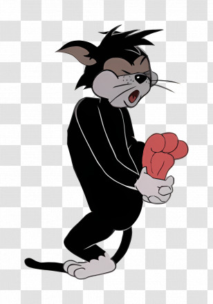Butch Cat - Black Cartoon Cat With Red Mitten Transparent PNG