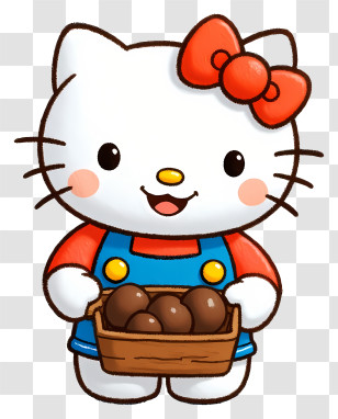 Hello Kitty Eating - Hello Kitty Holding Basket Transparent PNG