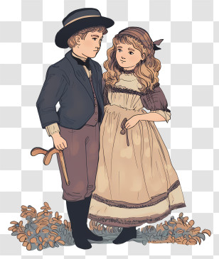 Boy And Girl - Victorian Children In Vintage Clothing Transparent PNG