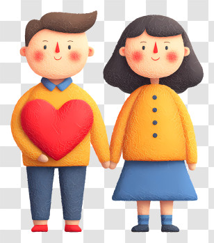 Cute Couple Holding Heart Transparent PNG