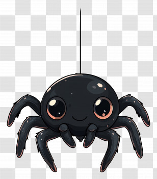 Halloween Spider - Cute Black Cartoon Spider Hanging Transparent PNG
