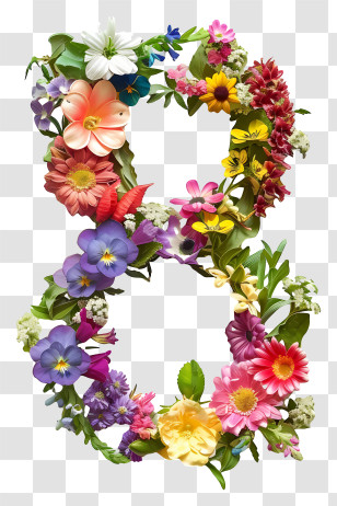 Number 8 Flowers - Number Eight Design With Flowers Transparent PNG
