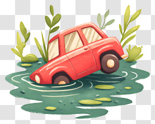 Car Submerged In Muddy Pond - Red Car In Water Swirl Transparent PNG