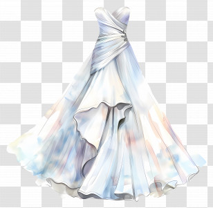 Strapless Wedding Dress - Exquisite Watercolor Flowing White Dress Transparent PNG