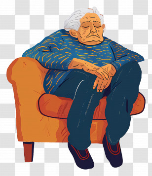 Tired Old Woman - Elderly Person Sleeping On A Chair Illustration Transparent PNG