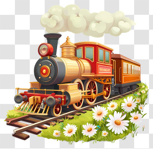 Spring Field - Vintage Steam Train On Scenic Railway Transparent PNG