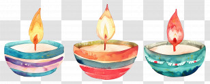 Diwali Diya - Watercolor Painted Colorful Candles Transparent PNG