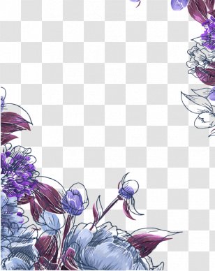 Wedding Invitation Flower Floral Design Birthday Save The Date - Lilac - Hand Painted Purple Flowers Border Shading Transparent PNG