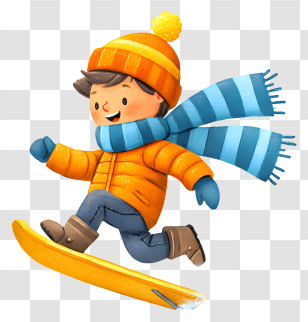 Winter Boy - Boy Snowboarding With Scarf Transparent PNG