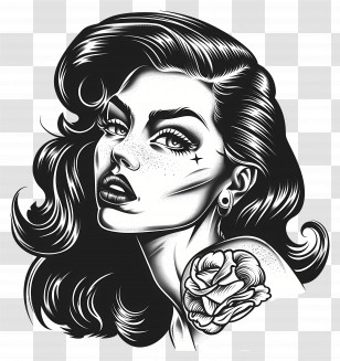 Face Tattoo - Tattooed Woman Portrait Transparent PNG