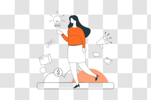 Woman - Woman With Light Bulb And Business Icons Transparent PNG