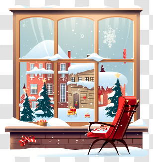 Snowy Cityscape - Winter Scene Through A Window Transparent PNG