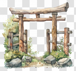 Wood Gate - Traditional Wooden Torii Gate Transparent PNG