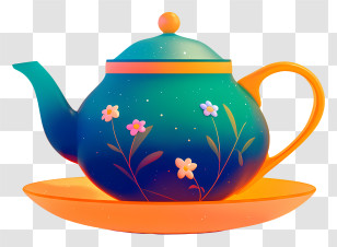 Teapot - Teal Orange Floral Teapot Transparent PNG