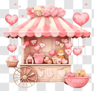 Pastel Valentines Day Romantic Stall - Cute Candy Stand With Hearts Transparent PNG