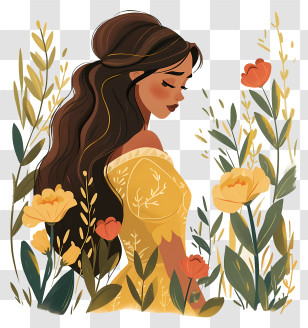 Disney Princess - Woman Illustration Surrounded By Flowers Transparent PNG