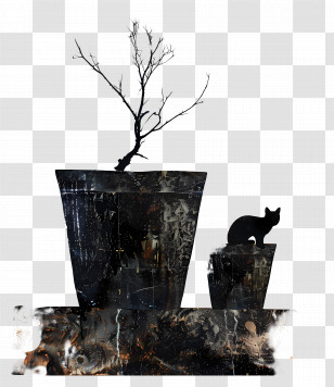 Cat Silhouette - Black Cat And Plant Silhouette Art Transparent PNG