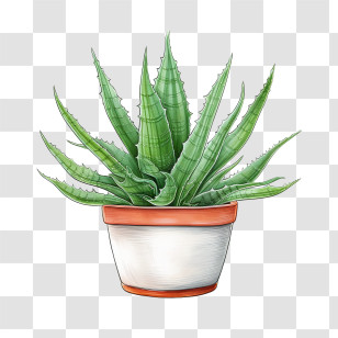Aloe Vera - Illustration Of Aloe Vera In White Pot Transparent PNG