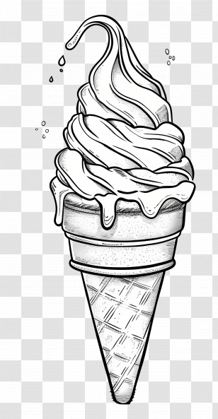 Ice Cream - Line Art Drawing Of An Ice Cream Cone Transparent PNG