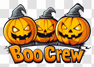 Boo Crew - Three Halloween Pumpkins With Hats Transparent PNG