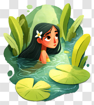 Girl Submerged In Green Water - Girl In Water With Lily Pads Transparent PNG