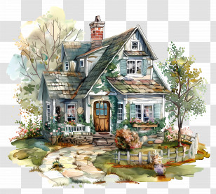 Country House - Watercolor Illustration Of A Cottage House Transparent PNG