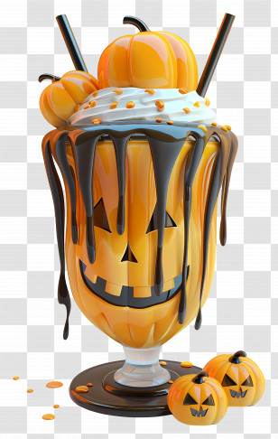 Halloween Milkshake - Pumpkin Milkshake With Halloween Design Transparent PNG