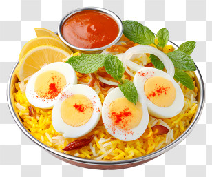 Egg Biriyani - Egg Rice Bowl With Chutney Transparent PNG