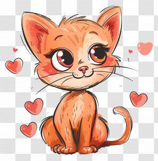 Cartoon Cat - Cute Cartoon Cat With Hearts Transparent PNG