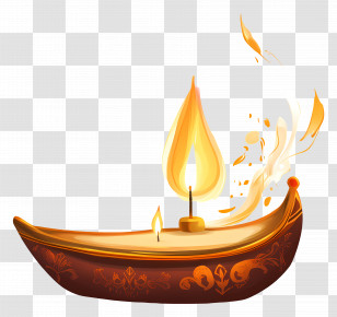 Karthika Purnima - Decorative Oil Lamp With Golden Flame Transparent PNG