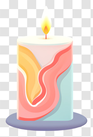 Lit Candle - Colorful Candle With Artistic Patterns Transparent PNG