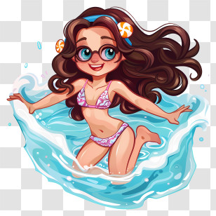 Pool Opening Day - Cartoon Girl Enjoying Water Transparent PNG