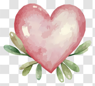 Cartoon - Watercolor Heart With Leaves Transparent PNG