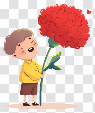 Boy Holding Flower - Child Holding A Large Red Carnation Transparent PNG