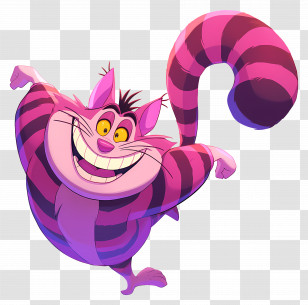 Cheshire Cat - Whimsical Purple Striped Cartoon Cat Transparent PNG