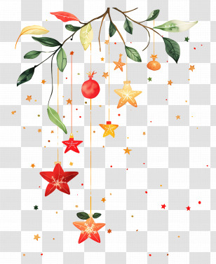Christmas Decoration - Holiday Decorations With Hanging Stars And Leaves Transparent PNG