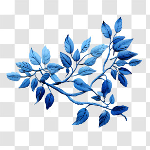 Blue Leaves - Elegant Blue Botanical Leaves Illustration Transparent PNG
