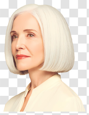Blunt One Length Haircut - Classic White Bob Portrait Transparent PNG