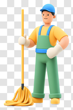 Indian Cleaner Cleaning - Cartoon Janitor With Mop Transparent PNG