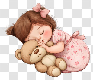 Baby Girl - Sleeping Baby With Teddy Bear Transparent PNG