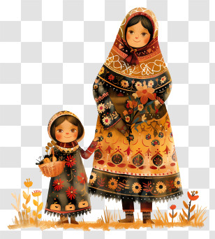 Mom - Mother And Child In Traditional Clothing Illustration Transparent PNG